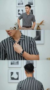 Aichi Striped Polo Knit Waffle BYBLANK - Kaos Polo Lengan Pendek Pria Waffle Salur