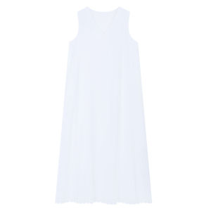 Simple White V-Neck Korean Style Vest Dress Women Summer Slimming Long Casual A-Line Skirt Comfortable Breathable Maxi Dress