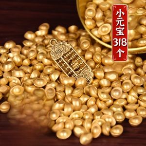 Mini Solid Yellow Gold Color Miniature Taoist Coin Ornament Wealth God Offering Home Decoration Creative Polished Alloy Craft