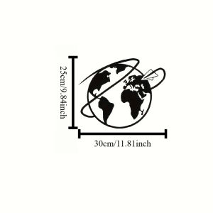 CIFbuy | Modern World Map Airplane Iron Wall Art Black Minimalist Metal Sculpture Rustproof Home Office Travel Decor Housewarming Gift