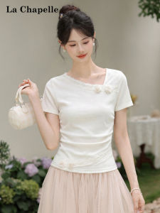 La Chapelle | Design Sensation 3D Flower French Style Irregular Hem T-Shirt
