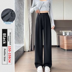 Slim Fit Tapered Wide Leg High Waist Drape Gray Womens Suit Pants