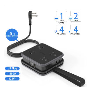 ORICO HPC-3A4U Smart Charging Desktop Surge Protector Power Strip 5 Feet with 3 AC Outlets and 20W 4 USB Ports for almost phones