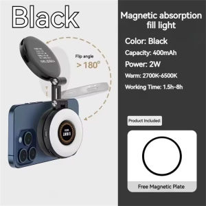 2in1 Portable Foldable Magnetic Rechargeable Ring Fill Light Phone Holder Perfect for Travel Desktop Selfies Video Makeup