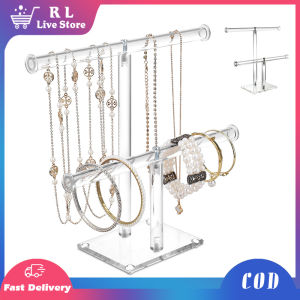 Bracelet Display Holder Clear Acrylic Round Bracelet Hanging Organizer 2 Tier T-bar Jewelry Display For Necklaces Rings