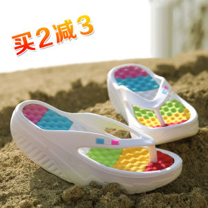 Chic Thick Heel Sandals Womens Summer Beach Slip-On Shoes Anti-Slip Fashionable T-Strap Flip Flops Casual EVA Foam Slippers