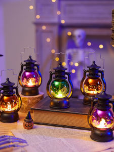 Halloween Theme Decorative Pumpkin Oil Lamp Handheld Night Light Ghost Festival Scene Decoration Childrens Small Gift