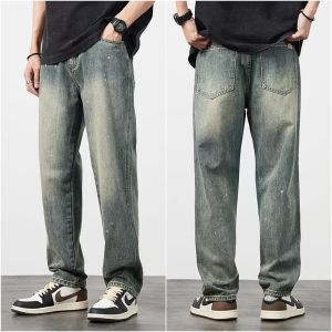 Retro American Denim Jeans Mens Spring Autumn Thin Trendy Loose Straight Leg Washed Versatile Wide Leg Long Pants