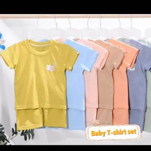 Baby Short Sleeve Suit For Kids Summer Suit Baby clothes 1-5Y Children Solid Color T-Shirt Set