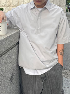 Casual Polo Shirt Mens Short Sleeve Turn-down Collar Summer Versatile Top Youth Fashion Loose Fit Shirt Korean Style Tee