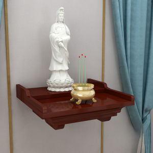 Economic Real Wood Wall-Mounted Altar Table Modern Guan Gong Wealth God Tablet Stand Bracket Shanghai Pine Carved Sculpture