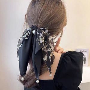 Travel Butterfly Knot Hair Tie Tassel Pearl Pendant Hair Band Scarf Large Elastic Hair Band Hair Ties Hair Bands Hair Accessories