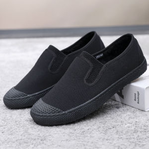 Lutai Winter Thermal Thicker Cotton-Padded Shoes Fleece Lined Comfortable Fluff Abrasion Resistant Non Slip Canvas Shoes Outdoor Work Shoes Low Ankle