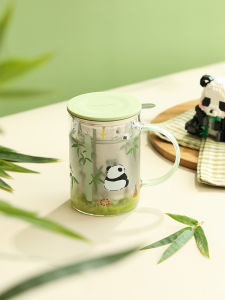 แก้วชงชาใสพร้อมกรองและฝาสำหรับใช้ในออฟฟิศ Blue Lotus Home เครื่องใช้ครัวเรือนสัตว์ป่าดอกไม้ขนาดเล็ก