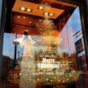 Christmas Decorative Static Cling Window Stickers Creative Line Christmas Tree Design Glass Decorations Display Window Arrangement
