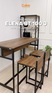 Cubic Set Meja Bar + 2 Kursi Bar Industrial / Meja Makan Tinggi Cafe - ELENA BT 100 J