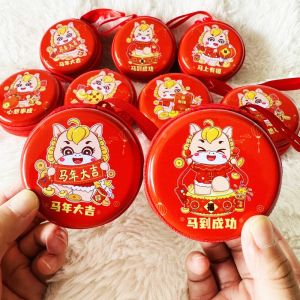 20PCS New Year Cartoon Mini Pony Tin Coin Purse Round/Square Zipper Earphone Storage Bag 2026 Horse Year Coin Storage Box