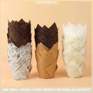 50Pcs Tulip Muffin Cupcake Retro Muffin Liners for Baking Oilproof Cupcake Liner Baking Muffin Wrap Cases Oilproof Cake Wrapper