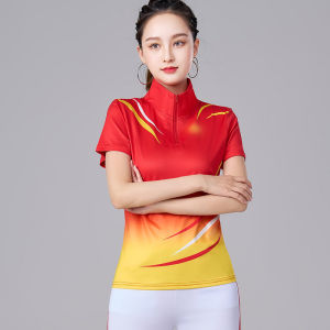 Team Uniform Fitness Fashion Sportswear Short Sleeve Gradient Group Dance Costume Performance Clothing Square Dancing Set