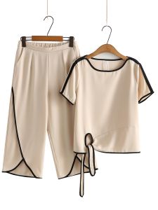 ชุดสองชิ้นฤดูร้อนสำหรับคุณแม่ปีนี้ ชุดเสื้อยืดแขนสั้นแฟชั่น ทรงหลวม กระโปรงสั้น ผ้าโพลีเอสเตอร์ คอกลม ปกติ