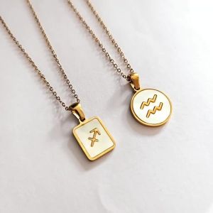 Thời Trang Nữ Chòm Sao Vòng Cổ Tối Giản Vỏ Tròn Mặt Dây Thép Không Gỉ Cung Hoàng Đạo Trang Sức Hợp Thời Trang Khóa Tôm Hùm