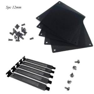 5PCS 12mm PVC PC Cooler Fan Filter Black Dustproof Mesh Case Cover + 5PCS PCI Slot Dust Filter Blanking Plate for Computer Case