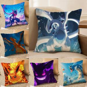 Bandai | Pokemon Trainer Battle Anime Plush Pillow Cover Soft Short Plush Cushion Cover For Sofa Bedroom Living Room Decor Gift