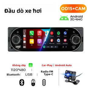Hệ Thống Âm Thanh Xe Hơi Màn Hình Cảm Ứng HD 5.2 Inch 1 DIN Hệ Điều Hành Android 64G Điều Khiển Hai Núm CarPlay Không Dây Đầu Phát MP5 Tích Hợp Chức Năng Radio Đa Phương Tiện