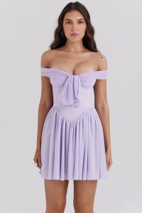 Dreamy Purple French Sweet Spicy Pure Desire Style One Shoulder Butterfly Knot Short Dress Ultra Beautiful Atmosphere Fairy Wind