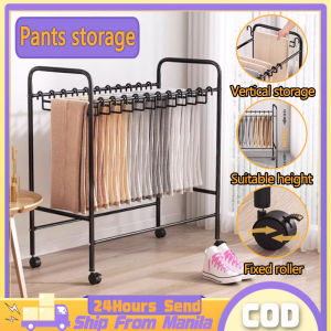 Movable Pants Rack Hanger Floor Standing Metal Pants Organizer Storage With Pulley And Silent Universal Wheels Multi Functional Hanger Rack Organizer For Pants Skirt Rack Storage For Bedroom Drying Rack For Clothes Heavy Dute