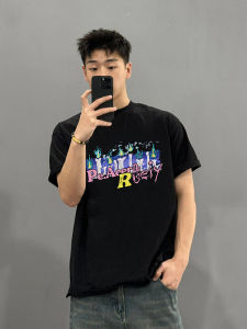 American Style Casual Heavyweight Pure Cotton Short Sleeve T-Shirt Mens Summer New Trend Brand Design Small Collar Top INS