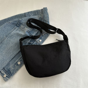 Casual Large Capacity Dumpling Shape Crossbody Bag Womens Fashion Trend 2024 Single Shoulder Canvas Underarm Bag Simple Japanese Style