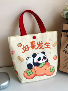 Canvas Bucket Bag Handheld Birthday Party Gift Storage Bag Nursery Cartoon Print Mommy Bag Soft Tubular Shape Womens Bag