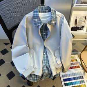 แจ็คเก็ตสไตล์บอมเบอร์คอโปโลสองชิ้นสำหรับผู้ชาย ฤดูใบไม้ผลิและฤดูใบไม้ร่วง สไตล์ย้อนยุค สวมใส่สบาย สไตล์อเมริกัน เสื้อโค้ทสำหรับคู่รัก