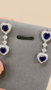 TDG 10K White Gold Blue Heart Gemstone & Lab-Grown Diamond Drop Earrings