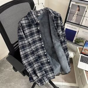 Autumn and Winter Fleece-lined Padded Plaid Shirt Male Long Sleeves Japanese Style Retro Fashion Brand Vintage Loose Casual Jacket