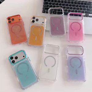 Luxury Bling Glitter Magnetic Case for iPhone 17 16 15 14 13 12 11 Pro Max Plus For Magsafe Metal Lens Frame Clear Bumper Cover