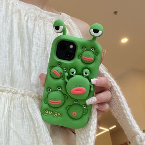 Funny Frog Rotatable Head Holder Phone Case For iPhone 17 16 15 14 13 12 Pro Max Plus Stress Relief Soft Silicone Phone Covers