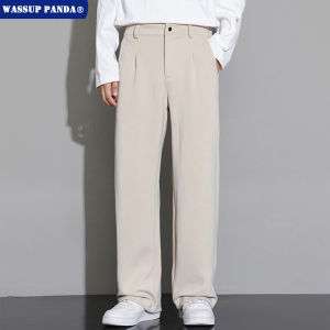Wassup Panda Mens Casual Loose Wide Leg Pants Straight Cut Spring Autumn Style Drapey Comfortable Fashionable Polyester Fiber