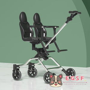 Double Stroller- Quick Self Standing Fold Adjustable Handlebar All Wheel Suspension 360 ° rotation 6-48 months