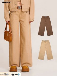 SMFK | Statue Pattern Washed Denim Cotton Wide Leg Straight Jeans