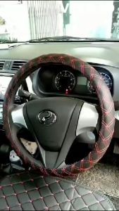 Car Steering Cover Steering Wheel Cover 38Cm PU Leather Wheel Cover Car Accessories Aksesori Sarung Stereng Kereta Perodua Proton Toyota Honda Nissan Suzuki Axia Myvi Saga vvt BLM Persona Waja bezza iriz aruz viva kenari kelisa alza Kancil wira