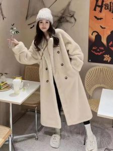 Thickened Long Coat Female Outerwear Faux Mink Fur Integrated Eco-friendly Fur Coat Winter Commute Simple Style Mid-Length