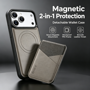2-in-1 Detachable Magnetic Leather Wallet Phone Case with Color-blocked Card Pocket for iPhone 17/16 Pro Max/15/14/13