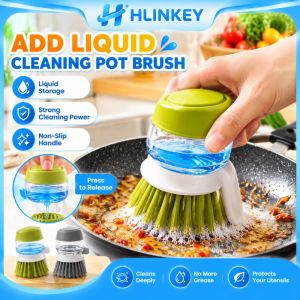 Hlinkey chổi cọ bát đĩa phân phối chất lỏng Máy chà thiết bị lấy xà phòng tự động có giá đỡ không xước dụng cụ làm sạch chảo nồi dụng cụ vệ sinh nhà bếp màu xanh xám