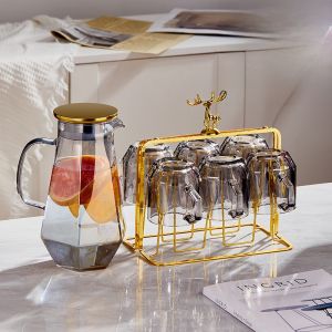 High-End Diamond Pattern Glass Cold Water Pot Large Capacity Tea Brewing Kettle Heat Resistant Home Use Drinking Cup Set