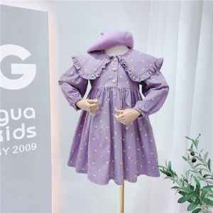 Lolita Style Dress For Girls New Arrival Spring Autumn Daffodil Pattern Patchwork Ruffled Peter Pan Collar Long Sleeves