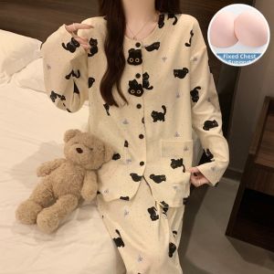 JIFANPAUL | Long Sleeve Cotton-like Fall Womens Sleepwear Set New 2026 Korean Style Cute Outwear Padded