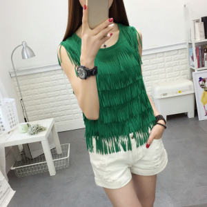 New Short Summer Western Style Small Shirt Tassel Sleeveless Fashion Vest Outer Wear Sweet Beauty Chiffon Shirt Tops High Waist