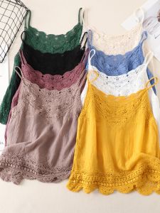 Cotton Lace Trim Halter Neck Vest Women Summer New Loose Sleeveless Inner Wear Base Shirt Top Hollow out Design Original Style